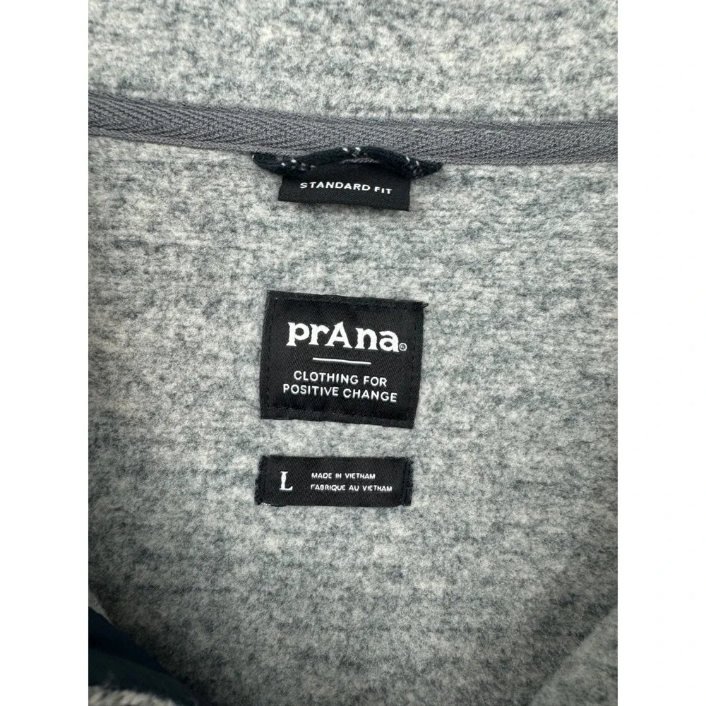 Prana Polartec Fleece Pullover Men Large Grey Heathered Button Mock Neck Sweater